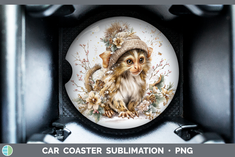 Marmoset Primate Winter Knit Hat Car Coaster Sublimation Des