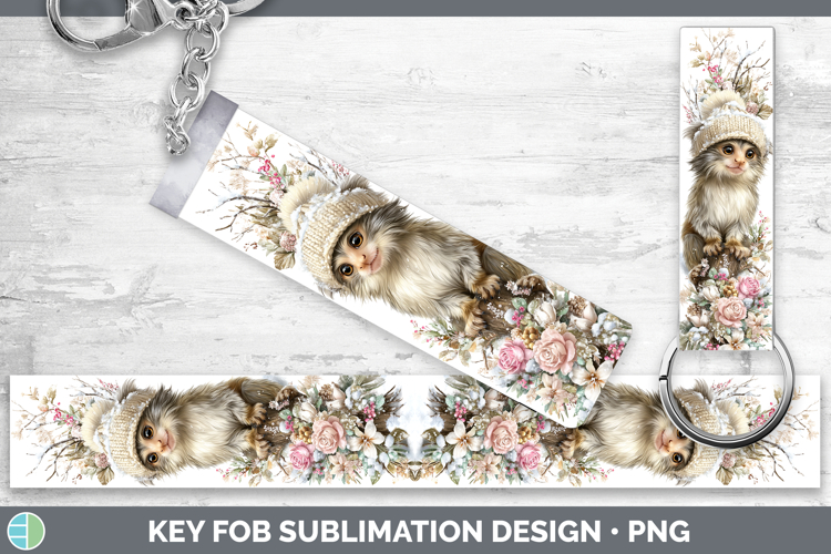 Marmoset Primate Winter Knit Hat Key Fob Sublimation Design