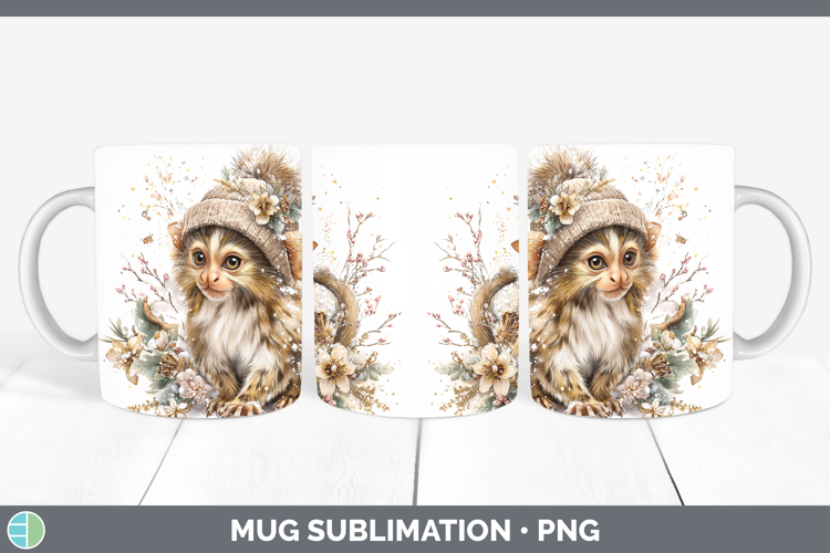 Marmoset Primate Winter Knit Hat Mug Wrap Sublimation Design