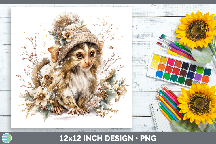 Marmoset Primate Winter Knit Hat Paper Backgrounds Design