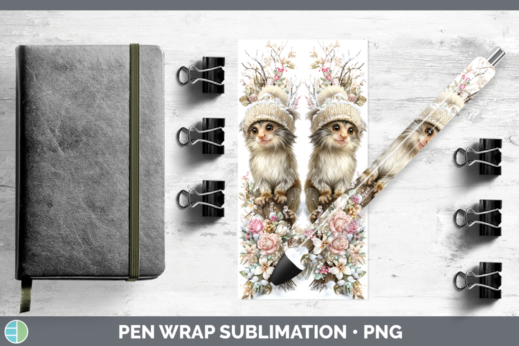 Marmoset Primate Winter Knit Hat Pen Wrap Sublimation Design