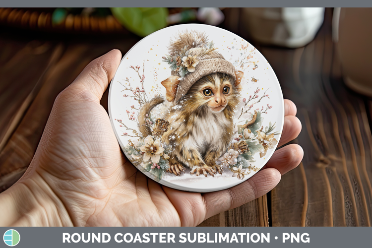 Marmoset Primate Winter Knit Hat Round Coaster Sublimation D