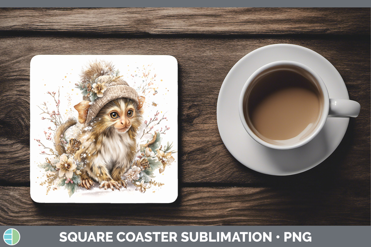 Marmoset Primate Winter Knit Hat Square Coaster Sublimation
