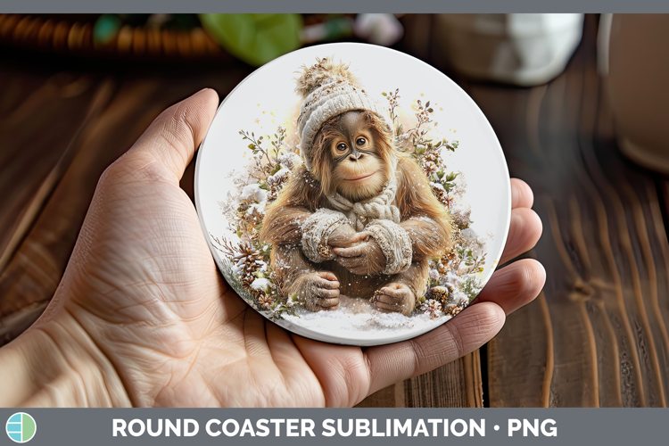 Orangutan Primate Winter Knit Hat Round Coaster Sublimation