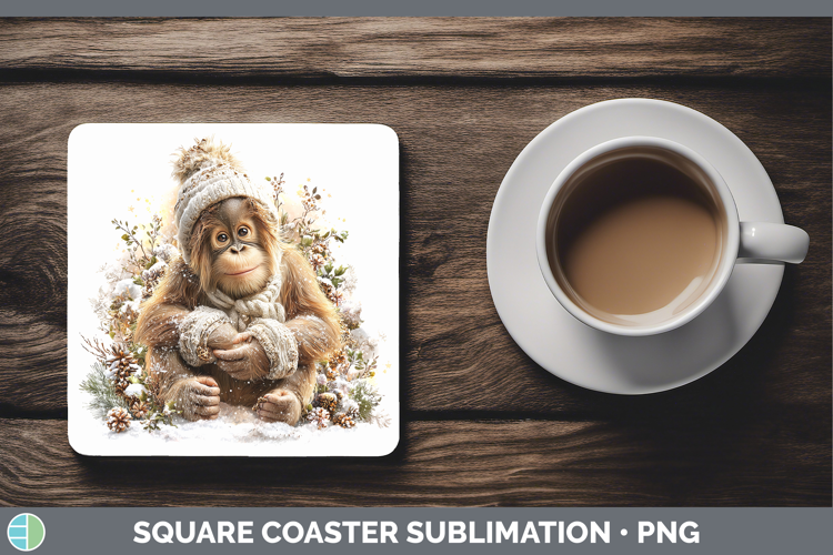 Orangutan Primate Winter Knit Hat Square Coaster Sublimation
