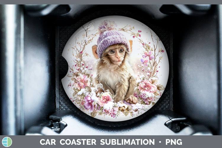 Rhesus Macaque Primate Winter Knit Hat Car Coaster Sublimati