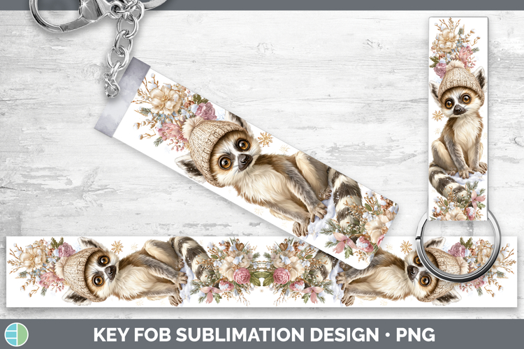 Ring-tailed Lemur Primate Winter Knit Hat Key Fob Sublimatio