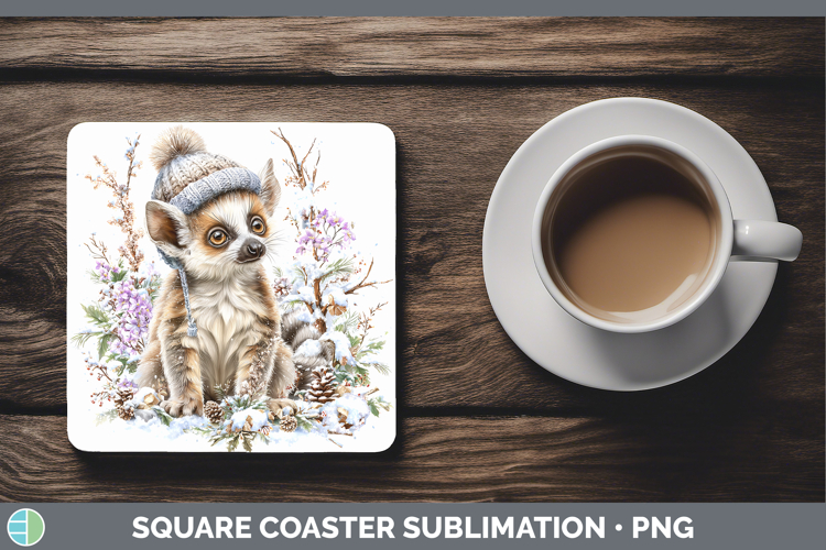 Ring-tailed Lemur Primate Winter Knit Hat Square Coaster Sub