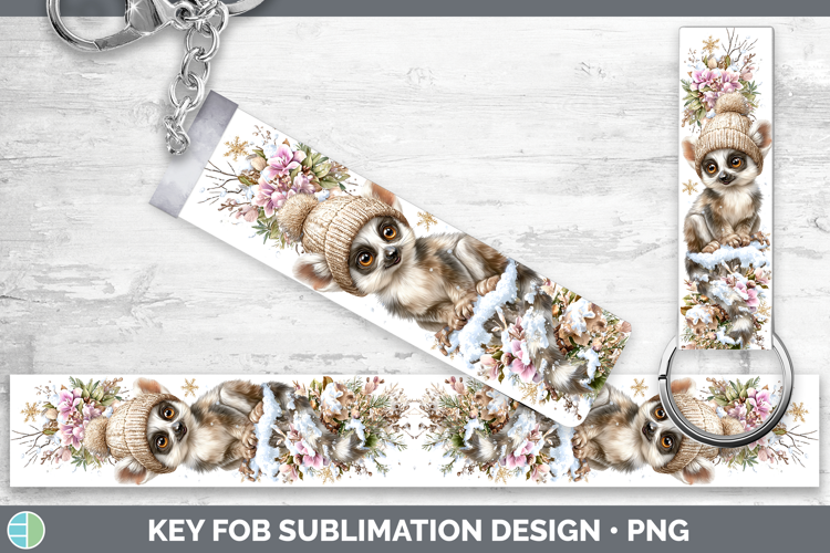 Ruffed Lemur Primate Winter Knit Hat Key Fob Sublimation Des