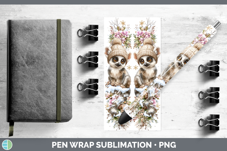 Ruffed Lemur Primate Winter Knit Hat Pen Wrap Sublimation De