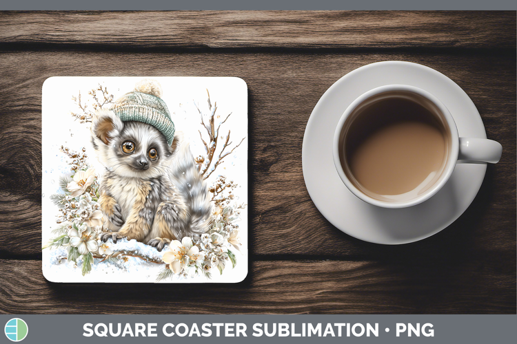 Ruffed Lemur Primate Winter Knit Hat Square Coaster Sublimat