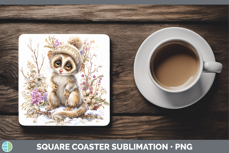Slow Loris Primate Winter Knit Hat Square Coaster Sublimatio
