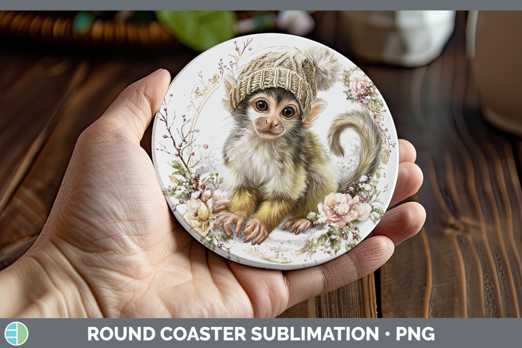Squirrel Monkey Primate Winter Knit Hat Round Coaster Sublim