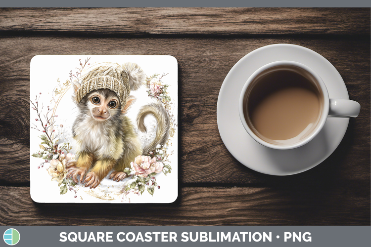 Squirrel Monkey Primate Winter Knit Hat Square Coaster Subli
