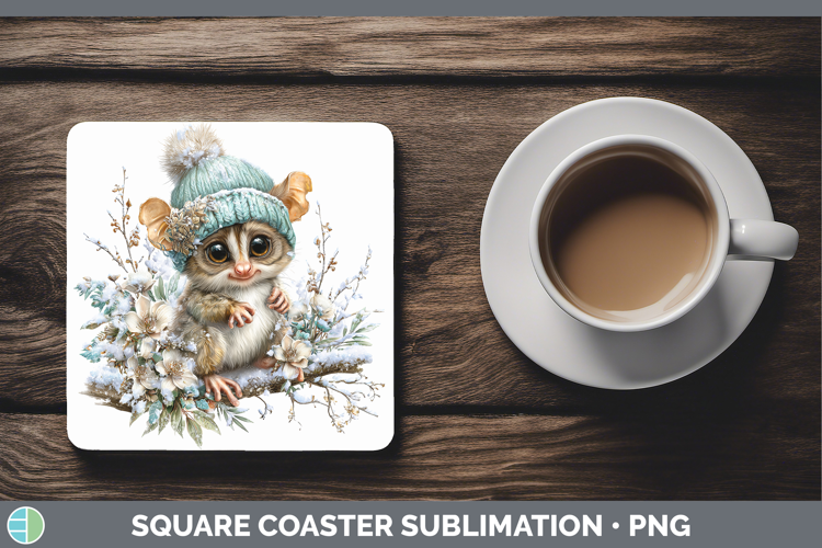 Tarsier Primate Winter Knit Hat Square Coaster Sublimation D