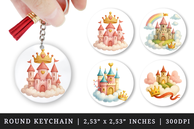Princess round keychain pintable sublimation design png