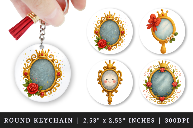 Princess round keychain pintable sublimation design png