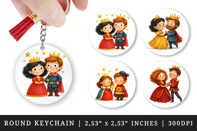 Princess round keychain pintable sublimation design png
