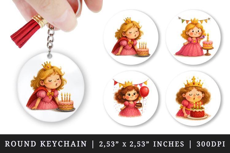 Princess round keychain pintable sublimation design png