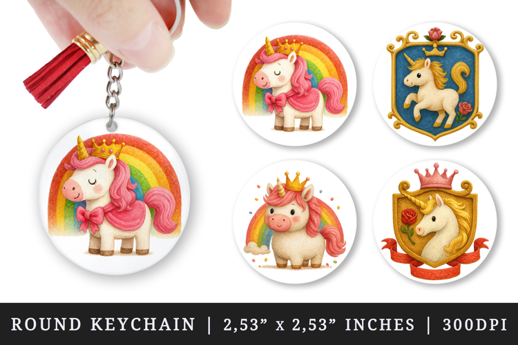 Princess round keychain pintable sublimation design png