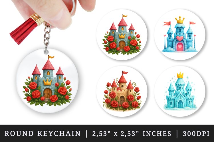 Princess round keychain pintable sublimation design png