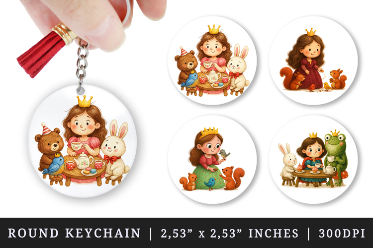 Princess round keychain pintable sublimation design png