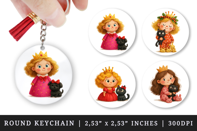 Princess round keychain pintable sublimation design png