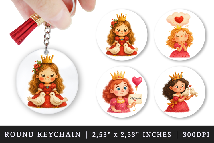 Princess round keychain pintable sublimation design png