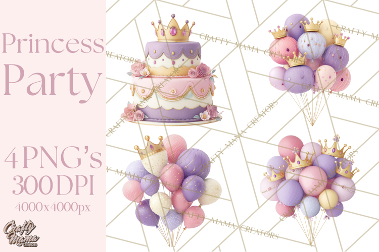 Princess Birthday Party Clipart, Fairytale Celebration Png