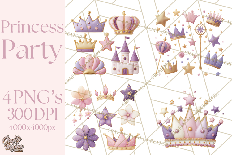 Princess Birthday Party Clipart, Fairytale Celebration Png