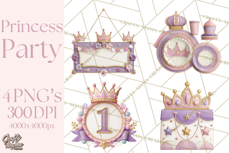 Princess Birthday Party Clipart, Fairytale Celebration Png