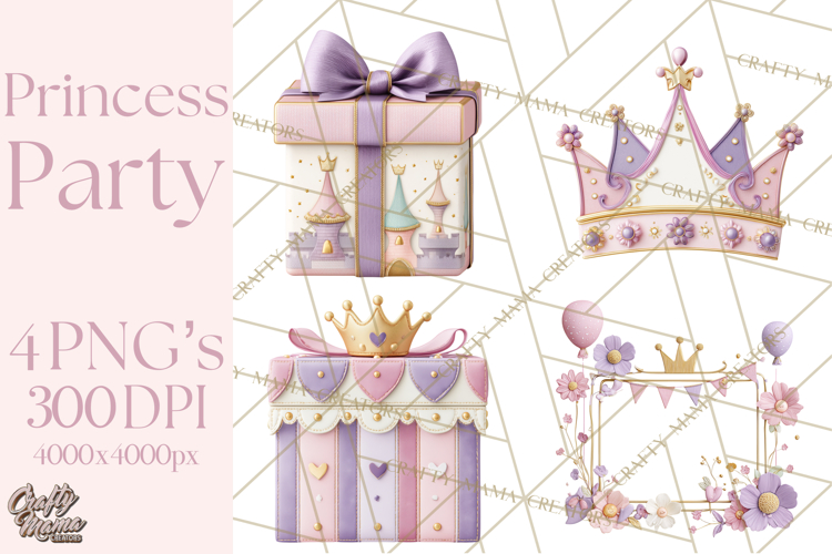 Princess Birthday Party Clipart, Fairytale Celebration Png