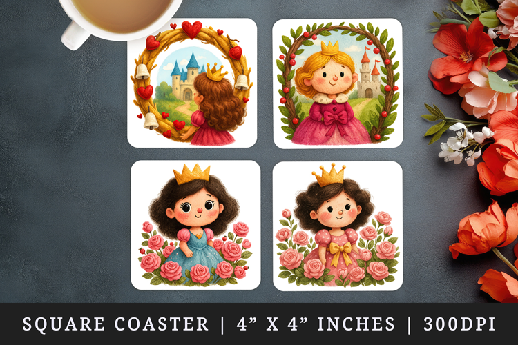 Princess square coaster sublimation, coasters design