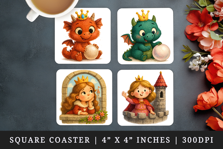 Princess square coaster sublimation, coasters design