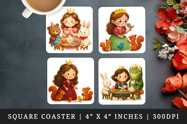 Princess square coaster sublimation, coasters design