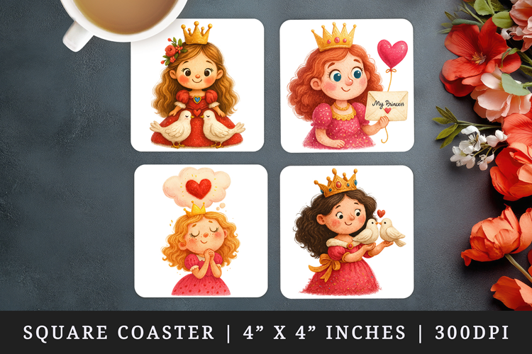 Princess square coaster sublimation, coasters design