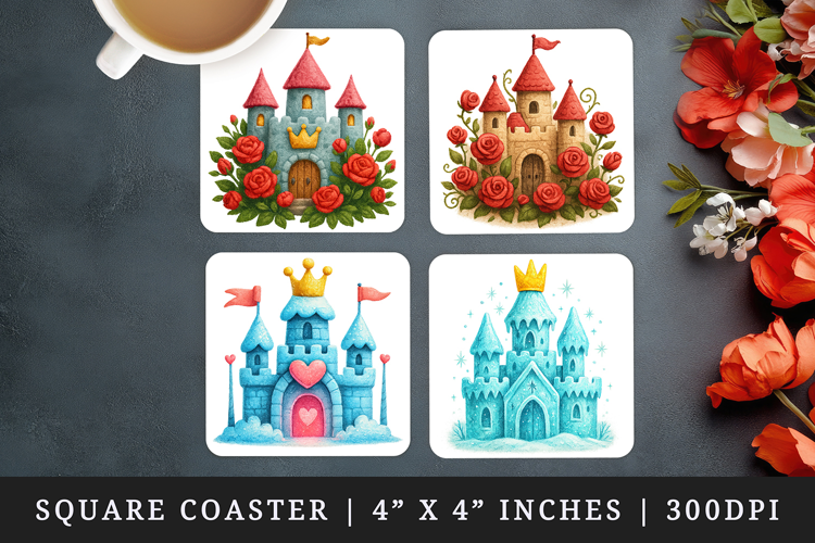 Princess square coaster sublimation, coasters design
