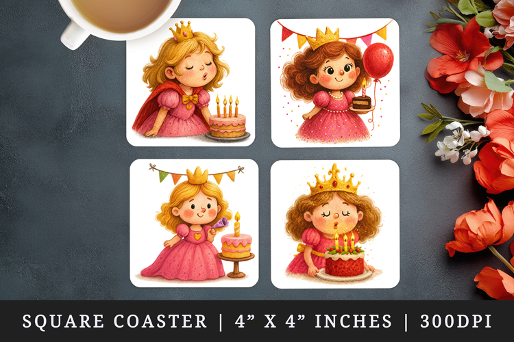 Princess square coaster sublimation, coasters design