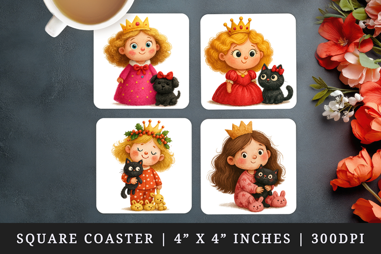 Princess square coaster sublimation, coasters design