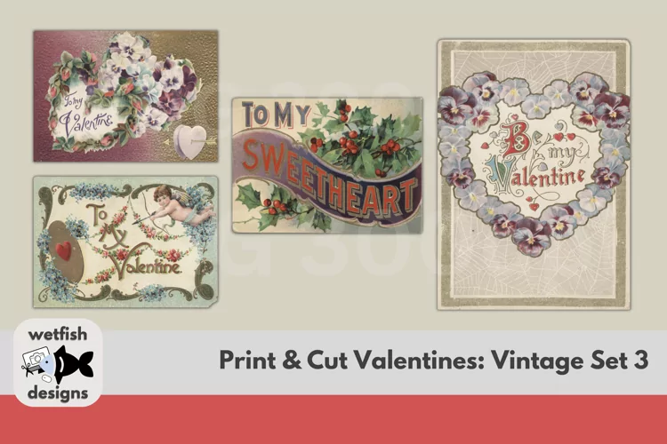 4 Printable Vintage Valentine's Day Postcards