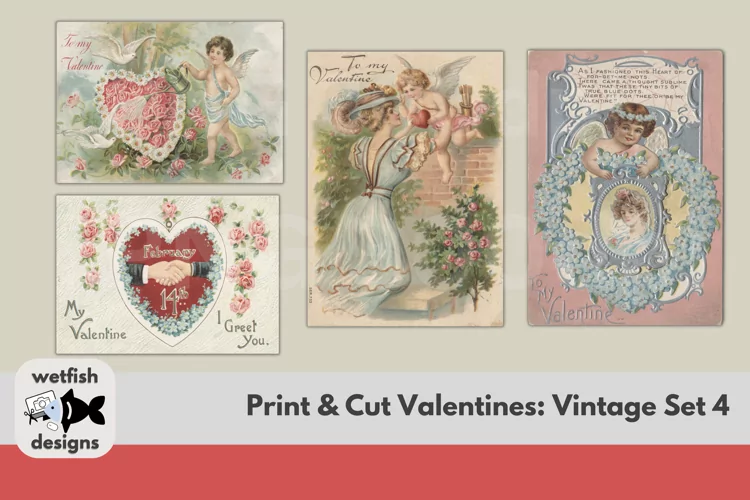 Four Printable Vintage Valentine's Day Postcards