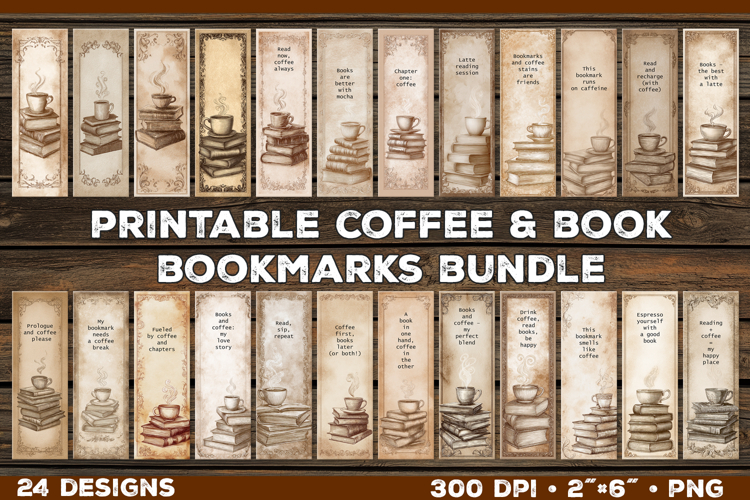 Vintage Reading&Coffee Bookmarks Bundle. Printable Bookmarks
