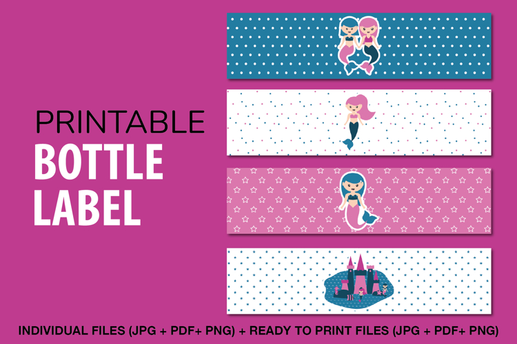 Printable Bottle Labels Mermaid, Kids Party Water Stickers