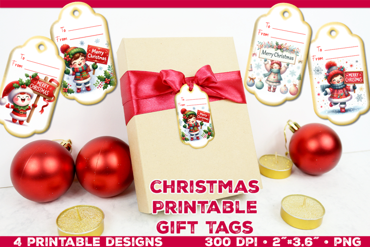 Printable Christmas Gift Tags with Merry Christmas sign