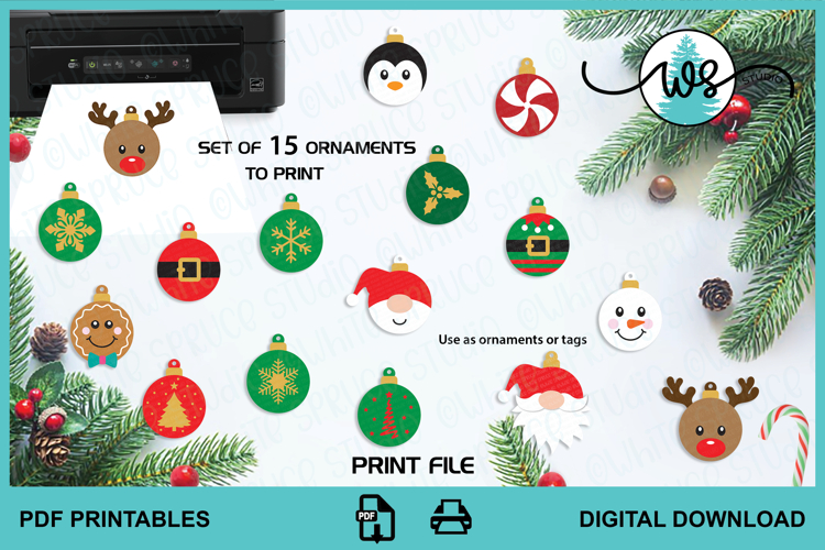 Printable Christmas Ornament Tags Bundle Holiday Gift Tags