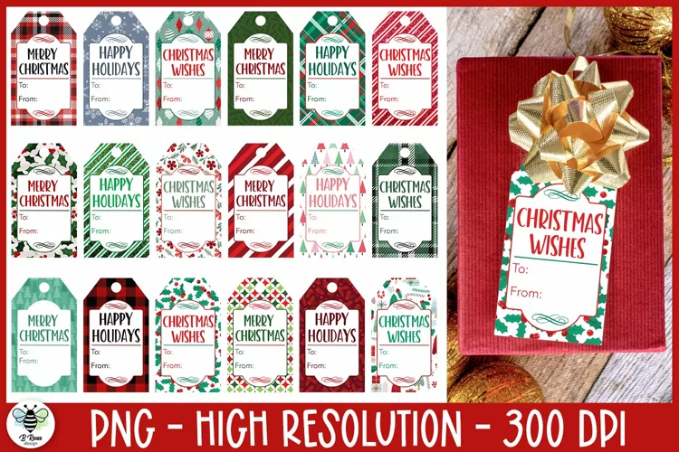 Christmas Gift Tag PNG Bundle | Print and Cut Holiday Tags