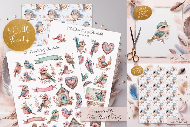 Bohemian Birds Craft Sheets - 3 Printable JPEG Files