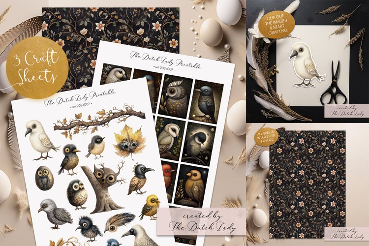 Dark Garden Birds Craft Sheets - 3 Printable JPEG Files example image 1