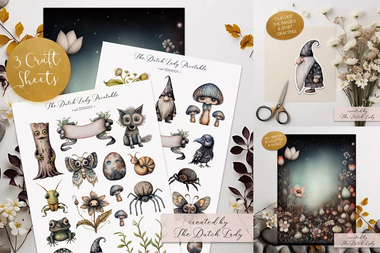 Garden Creatures Craft Sheets - 3 Printable JPEG File