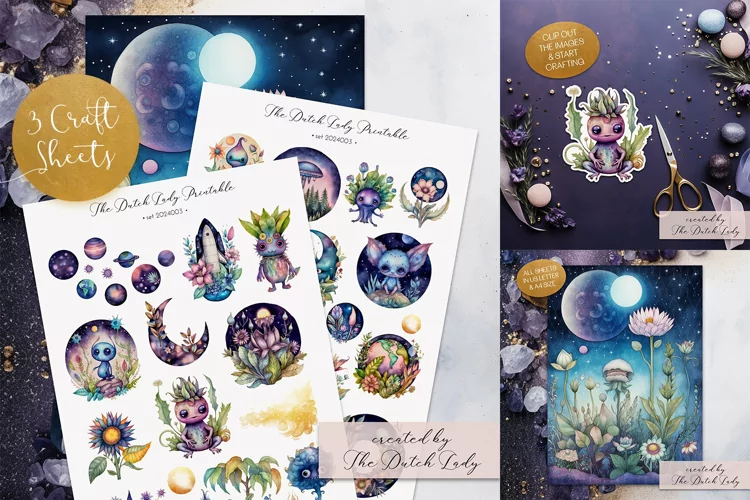 Botanical Aliens Craft Sheets - 3 Printable JPEG File